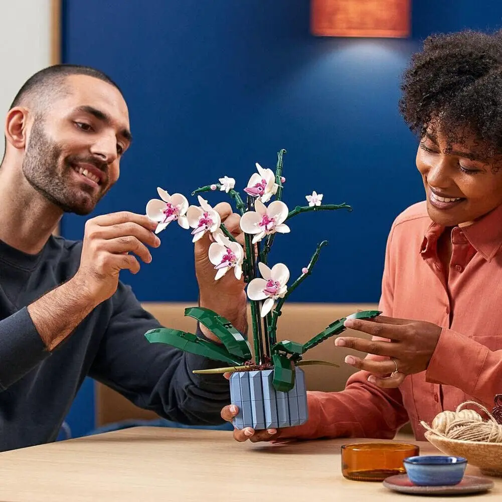 608 pièces de blocs de construction en forme de fleurs d'orchidées, plante artificielle, décoration de bureau DIY, jouet pour le salon, la chambre à coucher, le bureau, cadeau pour enfant
