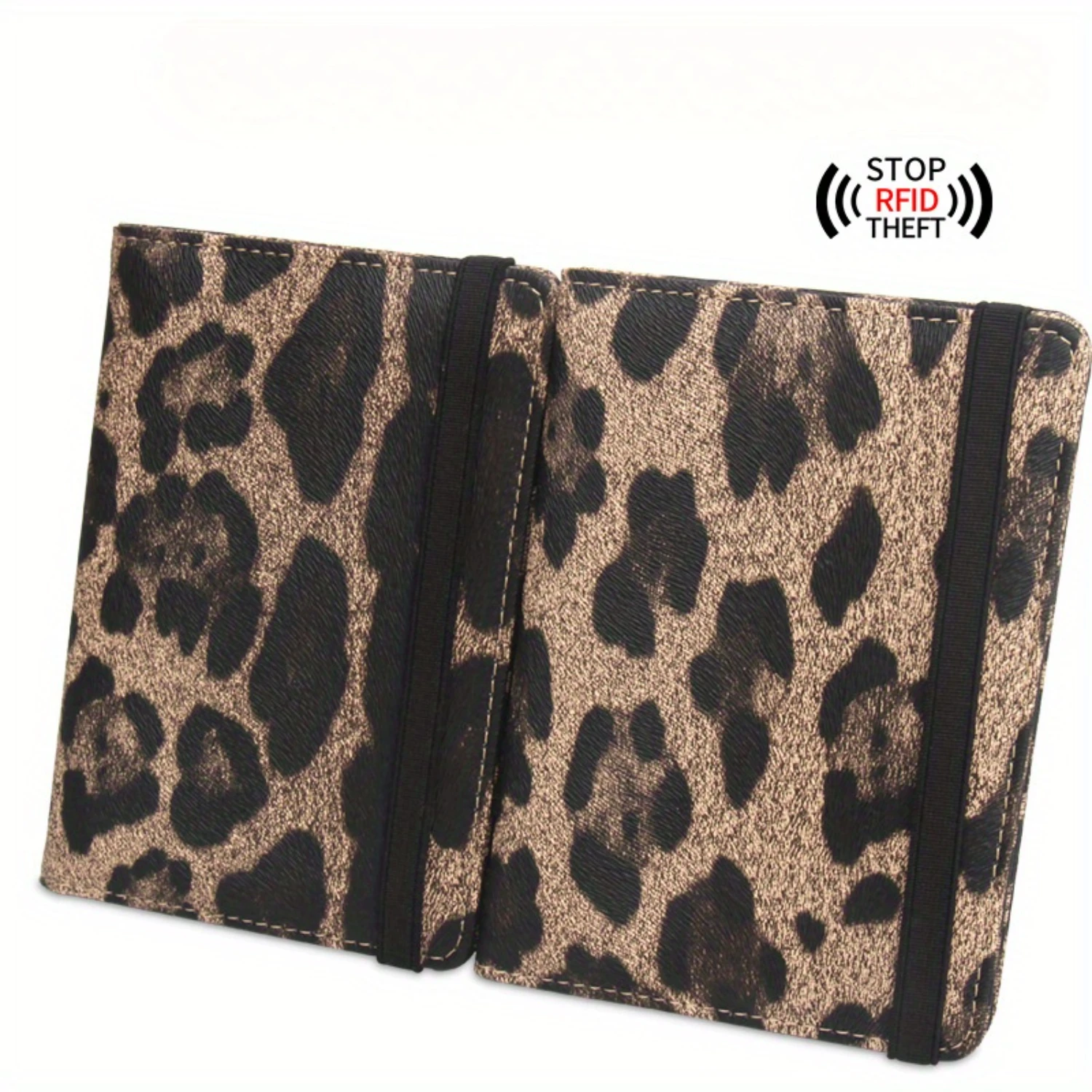 Leopard Print Passport Holder with RFID Protection and Ticket Organizer Wallet, Durable Snap Closure