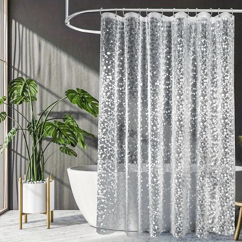 1 Set PEVA Material Stylish Translucent Shower Curtain With 12Pcs Hooks- 3 Models To Choose From, Easy to Clean Hanging