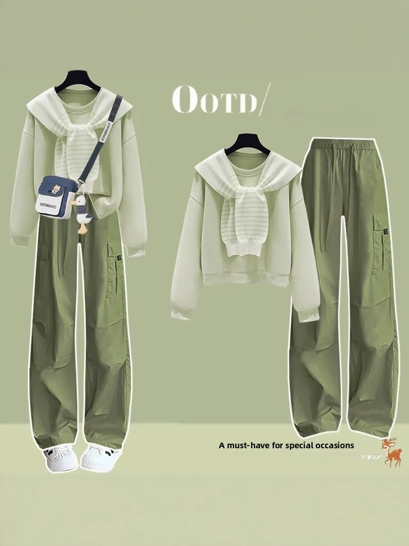 

Korean Style Girls Sweatshirt Set Spring Autumn Fashion Workwear Pants High School Students Whole Set Elegant Dressing