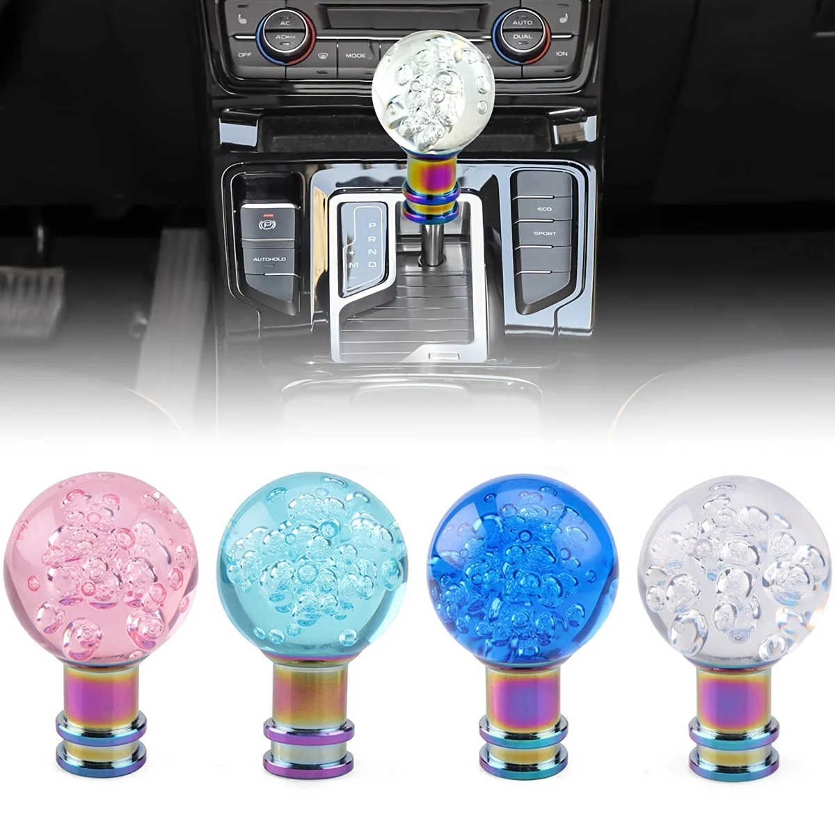 Crystal Bubble Shift Stick Knob, Round Gear Shifter Handle Ball Replacement Fit Most Automatic Manual Transmission Cars