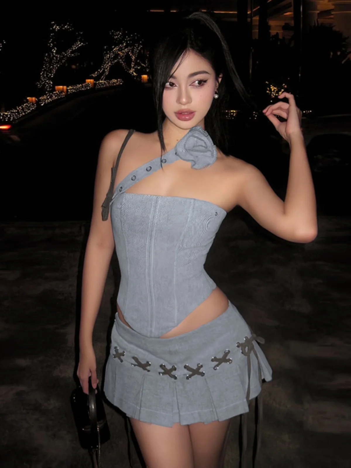 

WEIRD PUSS Women's Faion Set Casual Crop Top ter Ne Vest plus Slimming Skater ort Pé High Waist Summer 8-25YOA P...