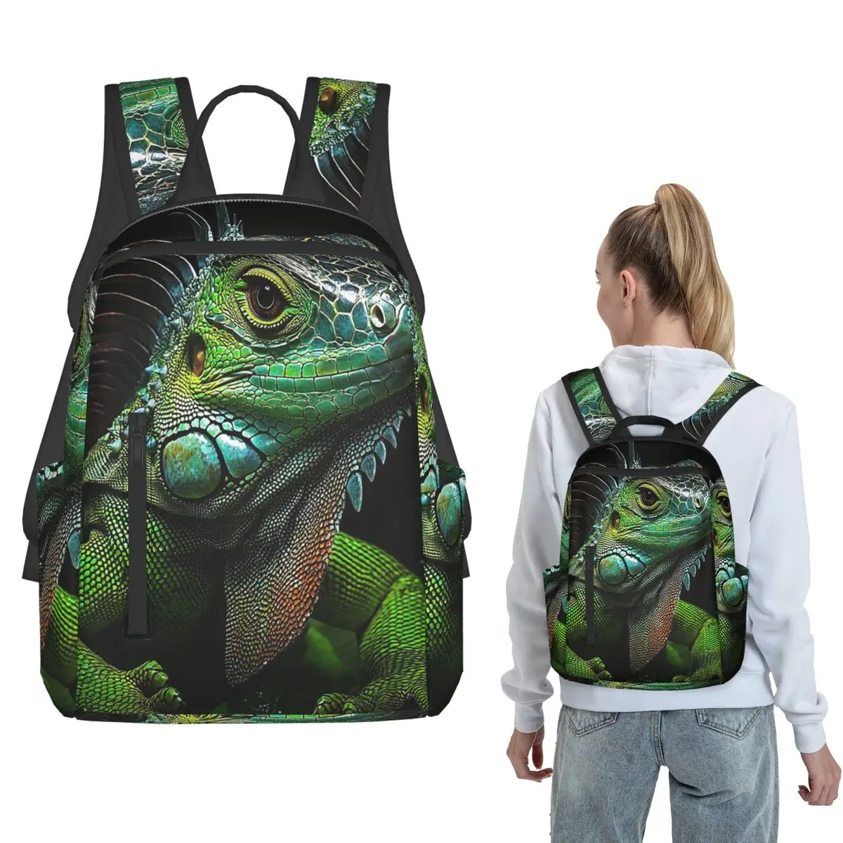 

Realistic Iguana Lizard Green Reptile Backpack Large Capacity Kids BookBag School Bag Shoulder Bags for Men Women