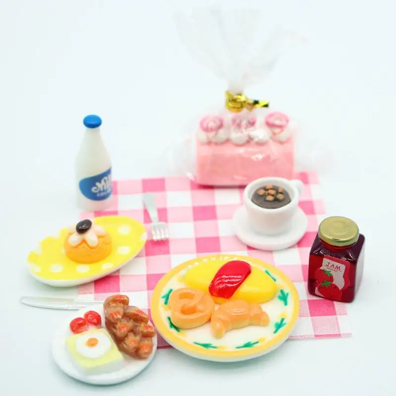 1세트 인형집 미니 아침식사 놀이 딤섬 빵 잼 접시 모델 미니어처 주방 요리 베이킹 모델 DIY 인형 액세서리
