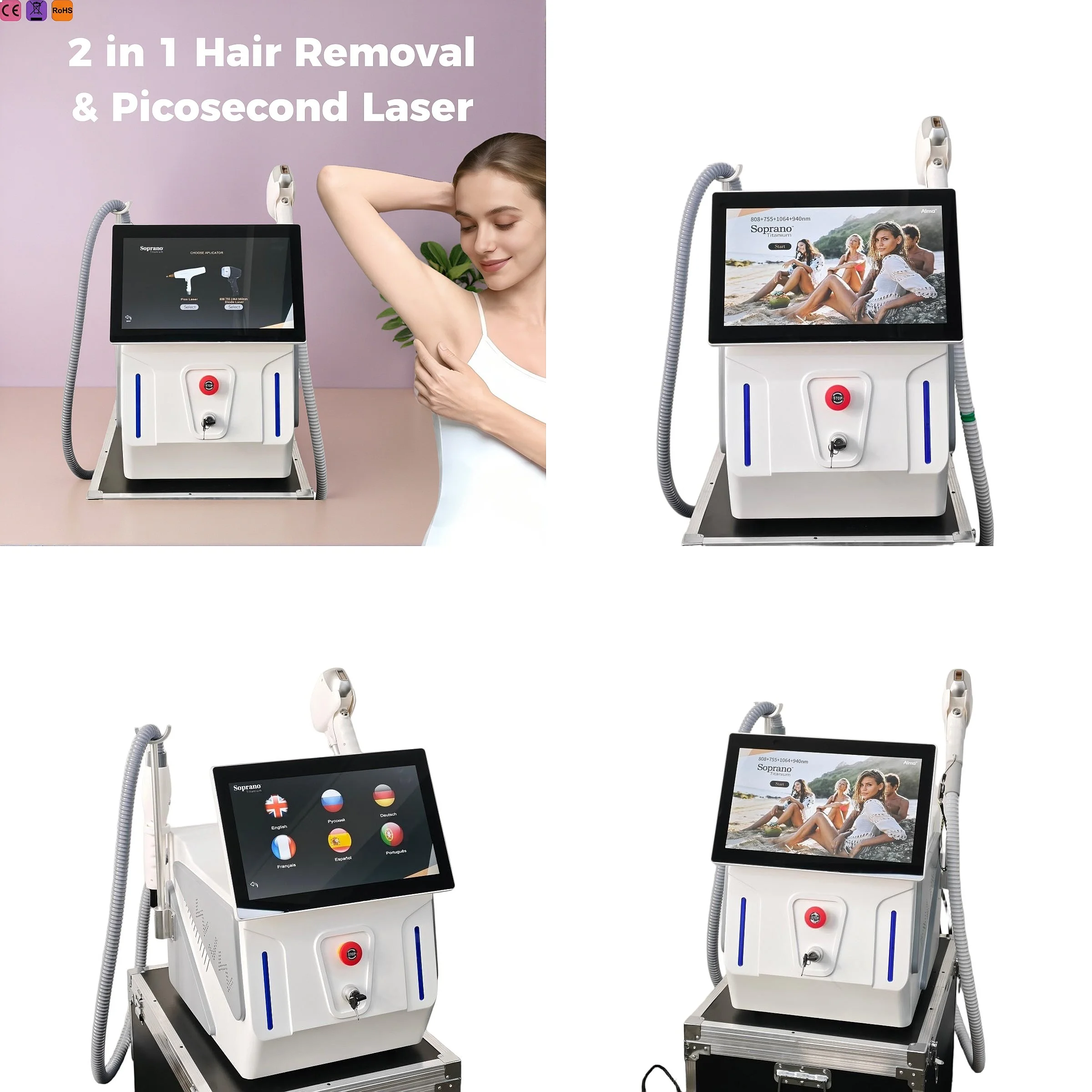 Soprano Titanium Ice Platinum Diode Laser Hair Removal Machine 2-in-1 Painless 755/808/940/1064nm 4-Wavelength view 4