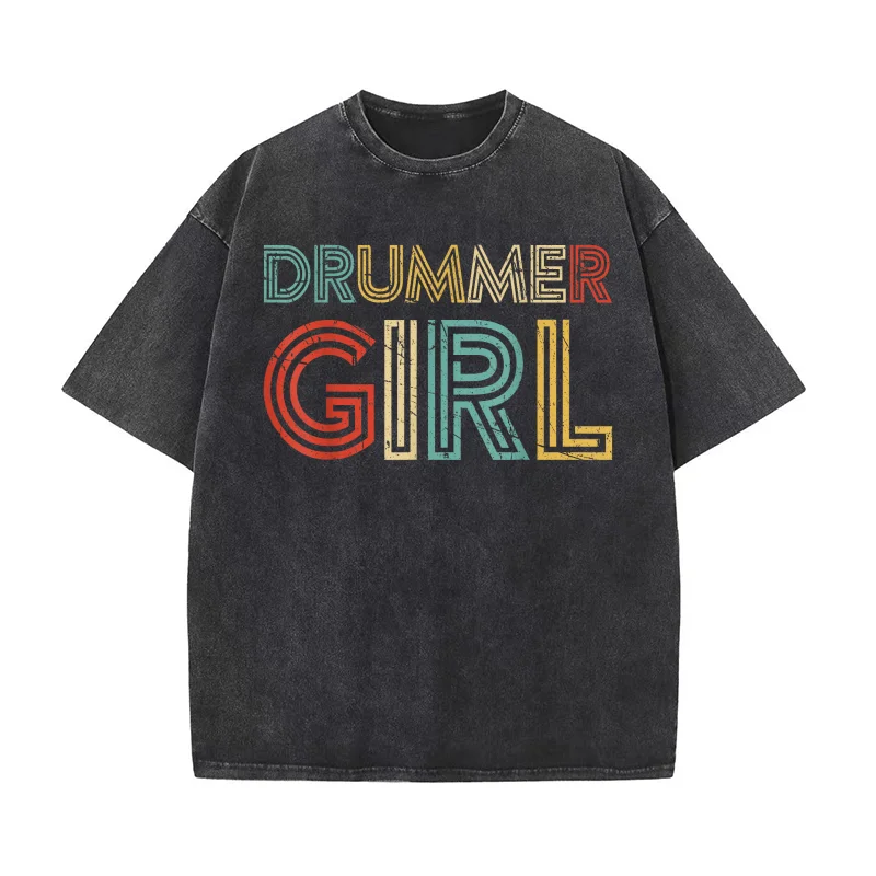 

Drummer Girl Retro Vintage Drumming Musician Percussionist T-shirt Men's Tee Shirt Short Sleeve Male Clothes Fashion