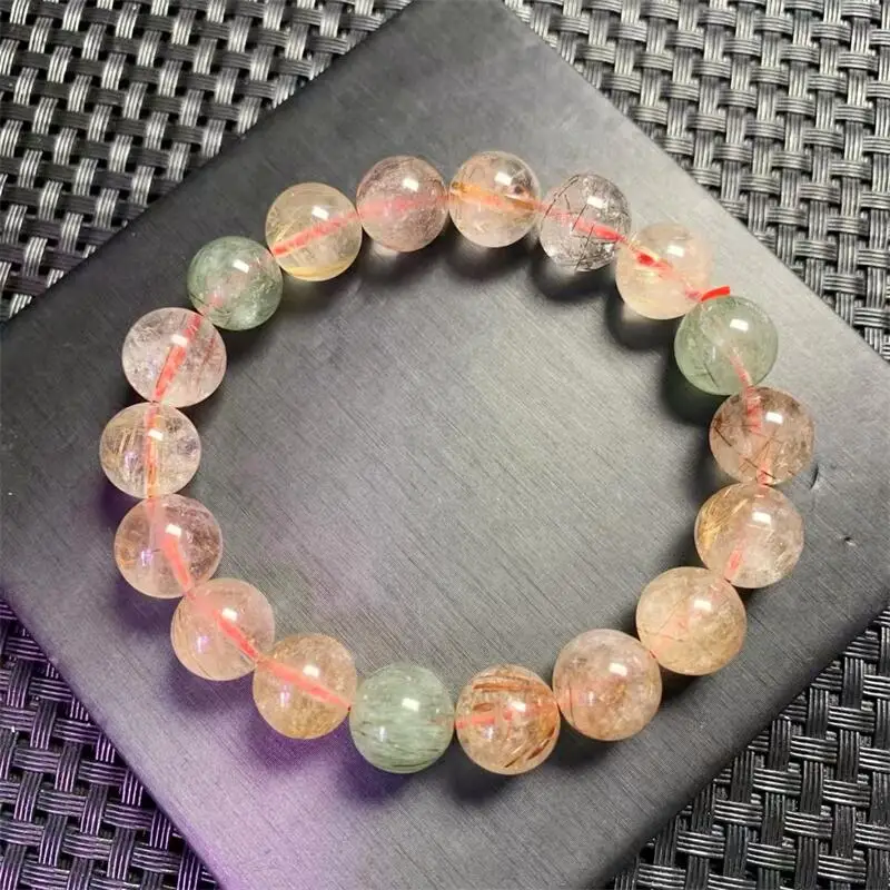 

11MM Natural Colored Rutilated Quartz Bracelet Fashion Healing Personalized For Men Women Gemstone Jewelry Gift 1pcs