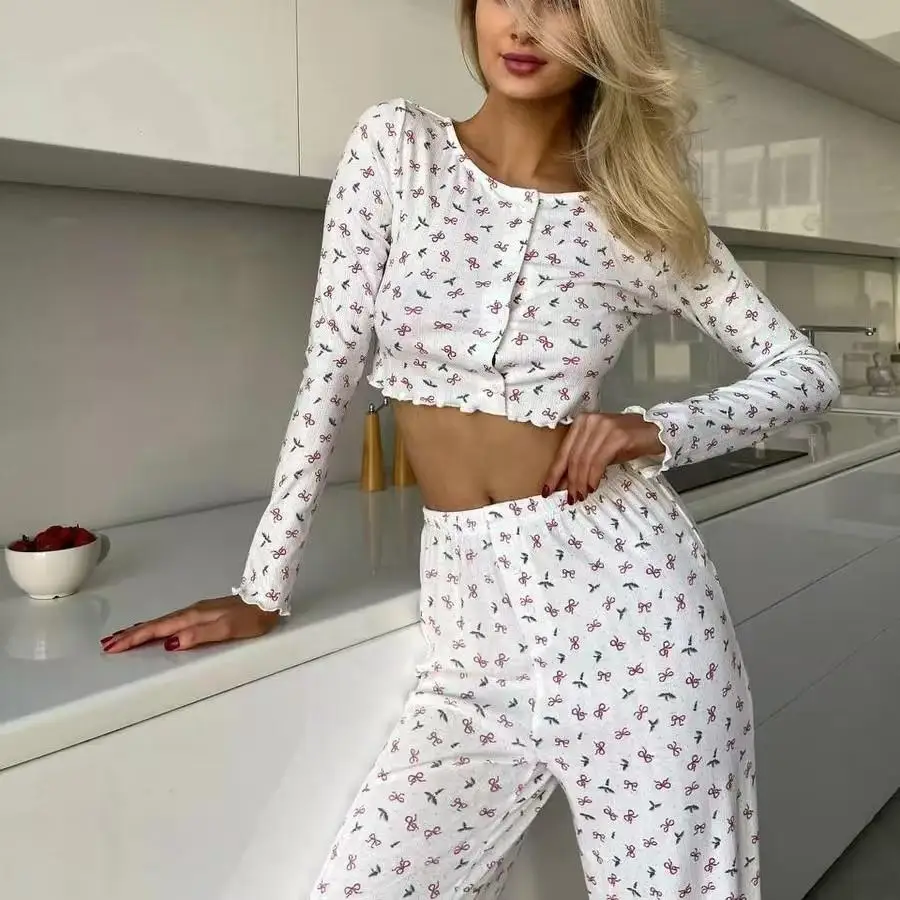 

Новый круглый комплект из топа и брюк с принтом Ne Long Sve, осенне-зимняя повседневная удобная домашняя одежда для молодых женщин