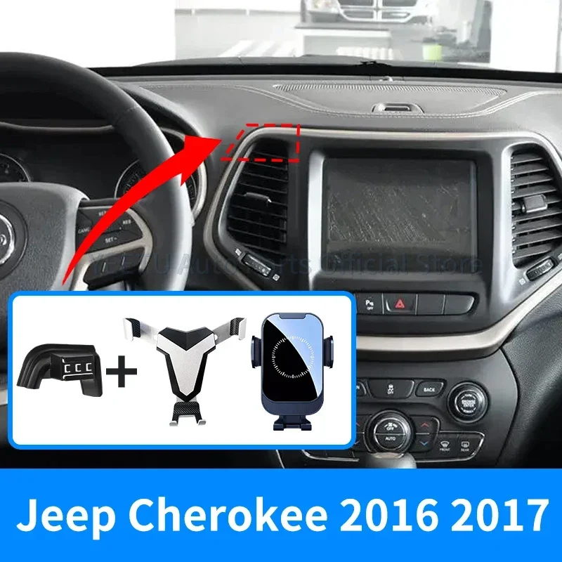 Soporte de teléfono móvil para Jeep Cherokee 2016 2017, montaje en rejilla de ventilación, GPS, accesorios de coche