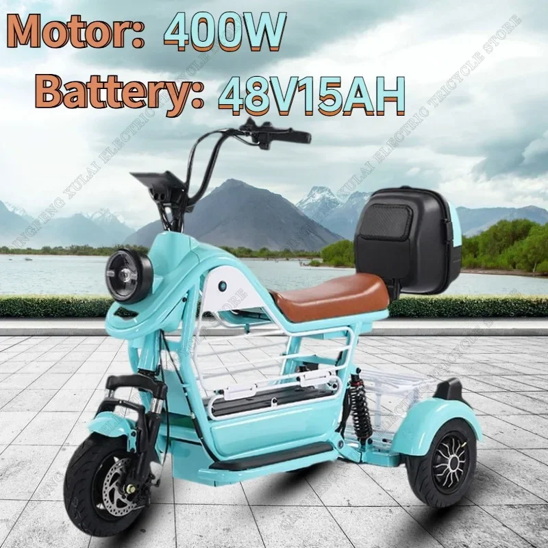 Electric tricycle 400W 48V 15AH lithium battery city travel parent-child electric bicycle with pet basket adult Electric Trike