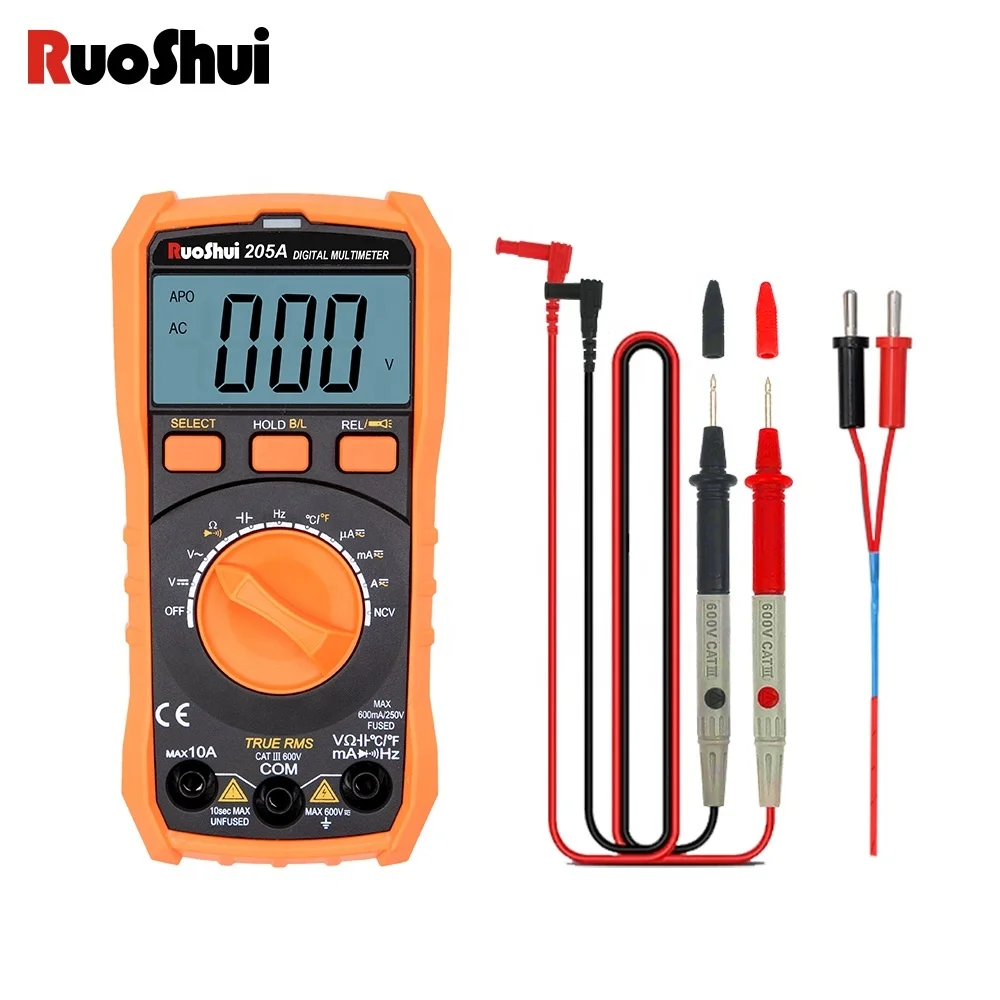 RuoShui 205A Auto Range True RMS Digital Multimeter 6000 Counts NCV LIVE Torch AC/DC Voltage Meter AC/DC Current Meter Portable