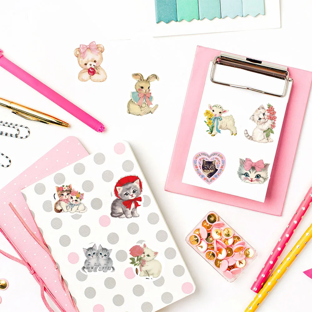 500 قطعة Kawaii خمر الحيوانات Clipart ملصقات الجمالية Y2k موضة الكمبيوتر المحمول الأمتعة الهاتف دراجة نارية سكيت الكتابة على الجدران ملصق #6