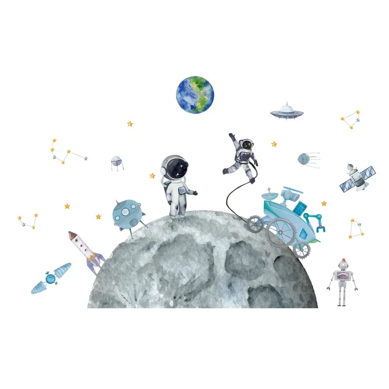 

1 компл. Наклейки на стену лунный астронавт космическая ракета настенные наклейки луна путешествия Настенный декор космонавт Настенная Наклейка Вселенная виниловая съемная