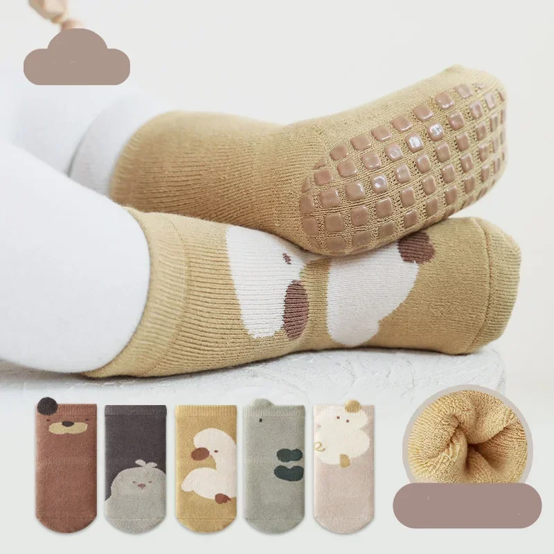 Warm Plush Non-slip Floor Sock for Infant Baby Boy Girl Cute Cartoon Animal Newborn Calf Sock Autumn Winter First Walker Sock