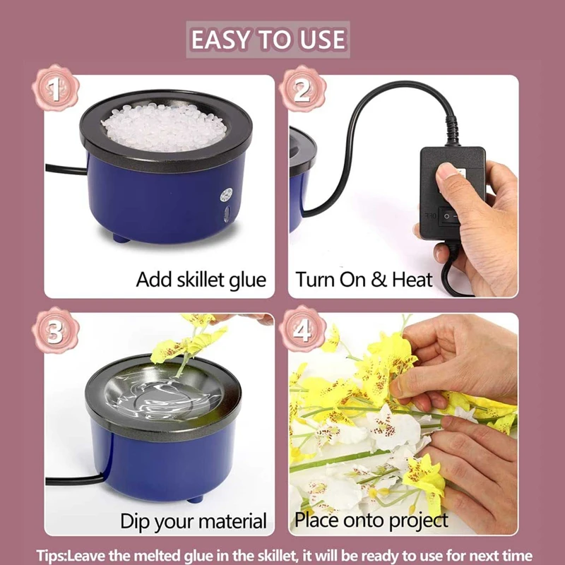 Sartén de pegamento para manualidades, bote de pegamento con Control de temperatura ajustable termofusible eléctrico para palos de pegamento, pellets, enchufe estadounidense, azul y negro