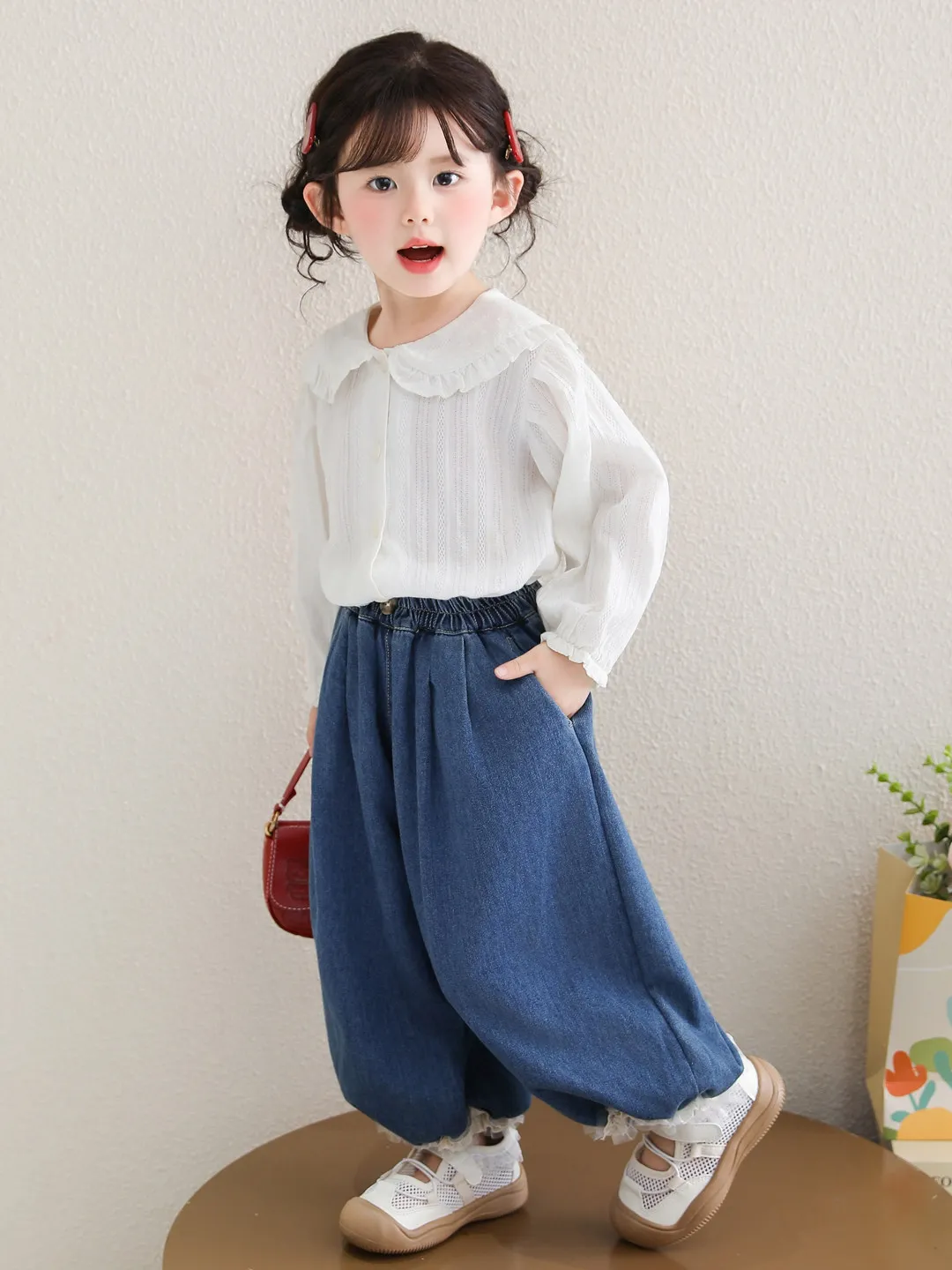 Girls' jeans Spring and Autumn 2026 new style children's  tied lantern pants Spring fashion girls' fashionable summer pants