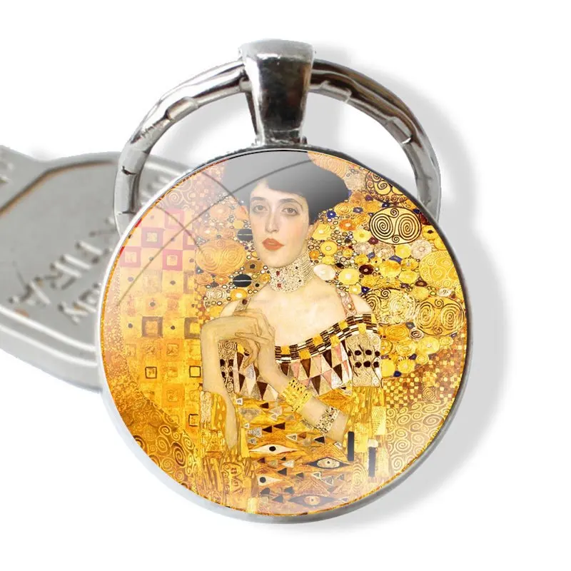 The Kiss by Gustav Klimt Keychain Glass Cabochon Metal Pendant Classic Men's Women's Keyring