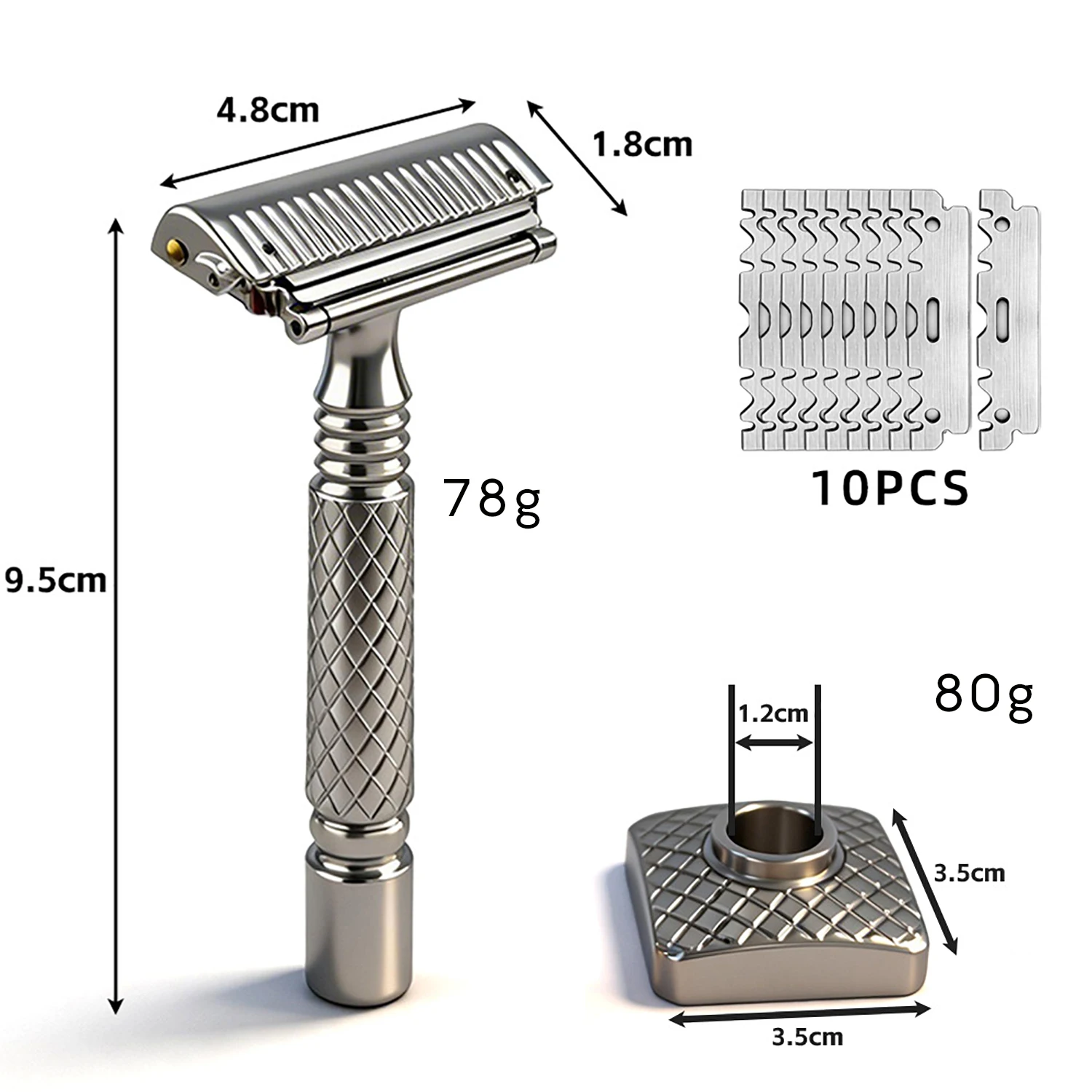 Shavcooo GP700S Pro 4D Premium CNC 316L Stainless Steel Shaving Shaver with Stand for Man Dual Half One Blade Safety Razor Kit