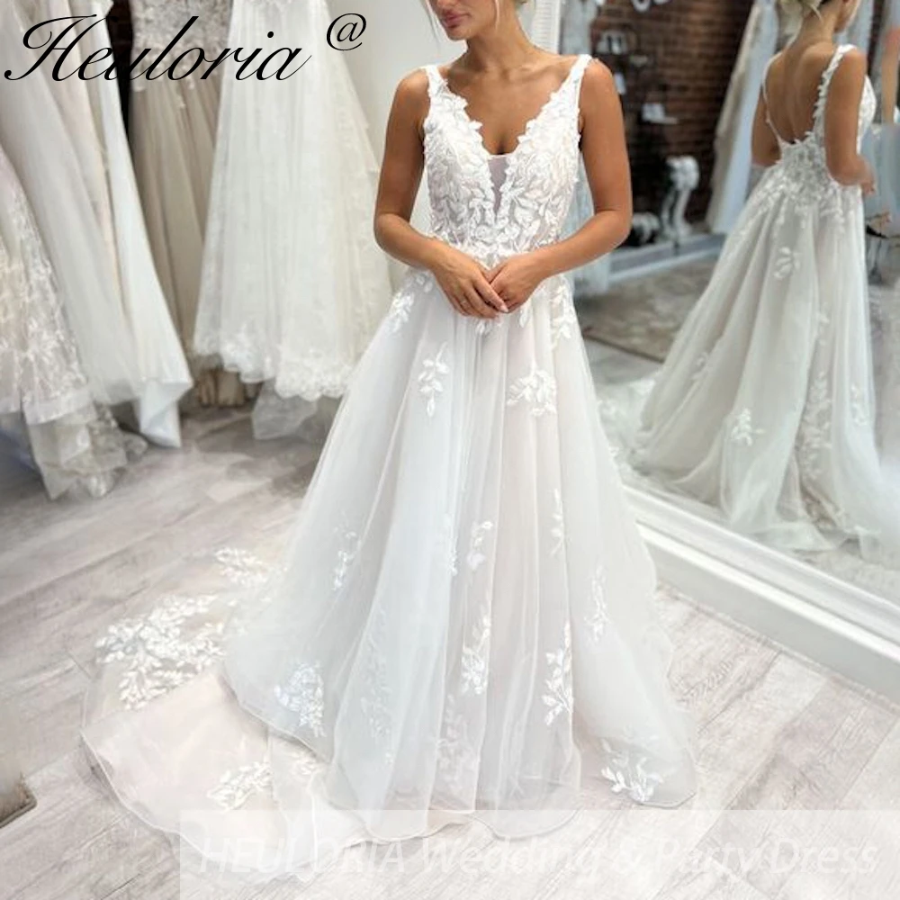 

HEULORIA элегантное свадебное платье трапециевидной формы с v-образным вырезом и кружевной аппликацией, платье невесты румяного цвета