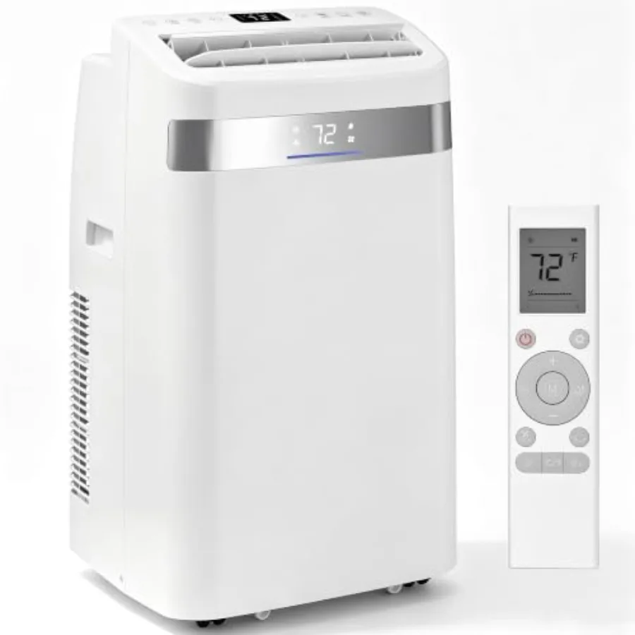 Portable air conditioner for bedroom and office use, 12000 BTU cooling capacity for 600 sq. ft, white plastic unit with ultra-q