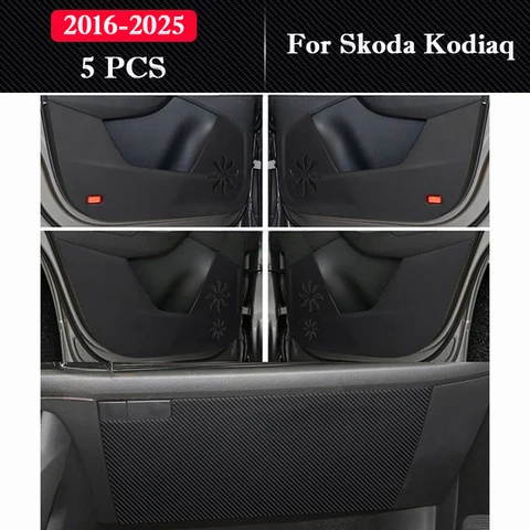Для Skoda Kodiaq 2016-2025 дверь автомобиля противоударная накладка кожаная защитная наклейка из углеродного волокна устойчивая к царапинам пленка аксессуары