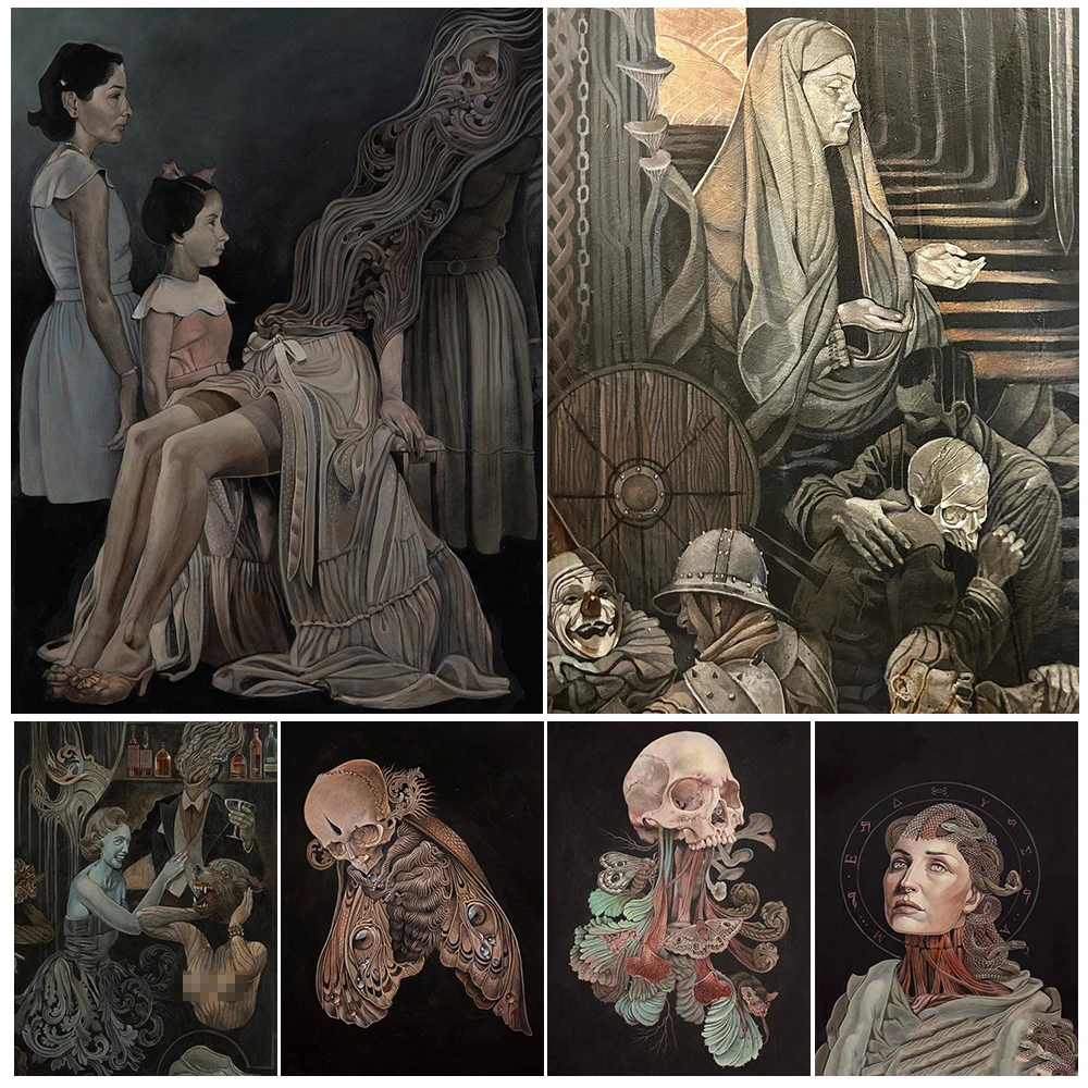 

Rotten Rose Dress And Skull Bird Vintage Wall Art Canvas Painting Devil Bar Surreal Fantasy Art Poster And Print Home Decoration