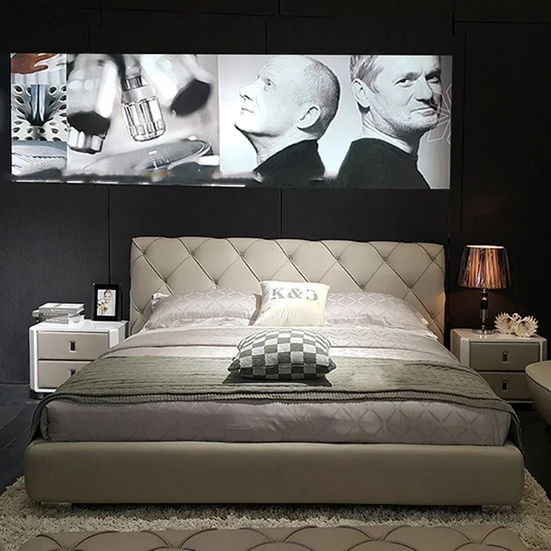 

Modern Minimalist Leather Bed Nordic Bedroom Tatami 1.5 M Double Bed 1.8 M