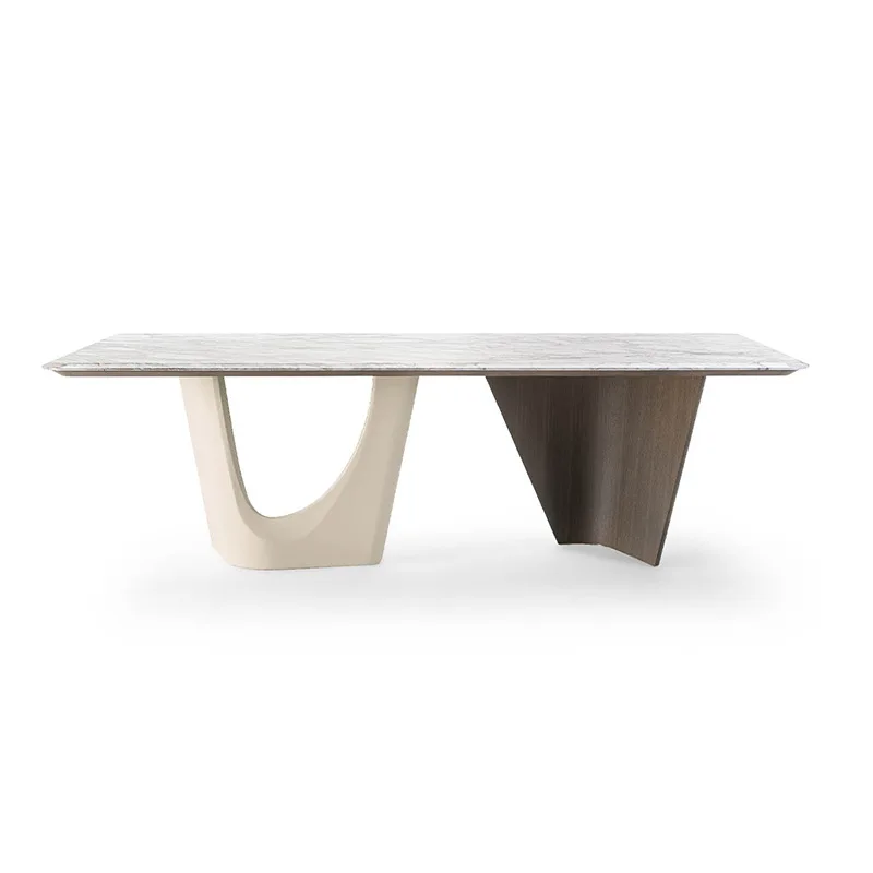 Simple luxury modern minimalist marble long dining table and chair combination high-end villa furniture