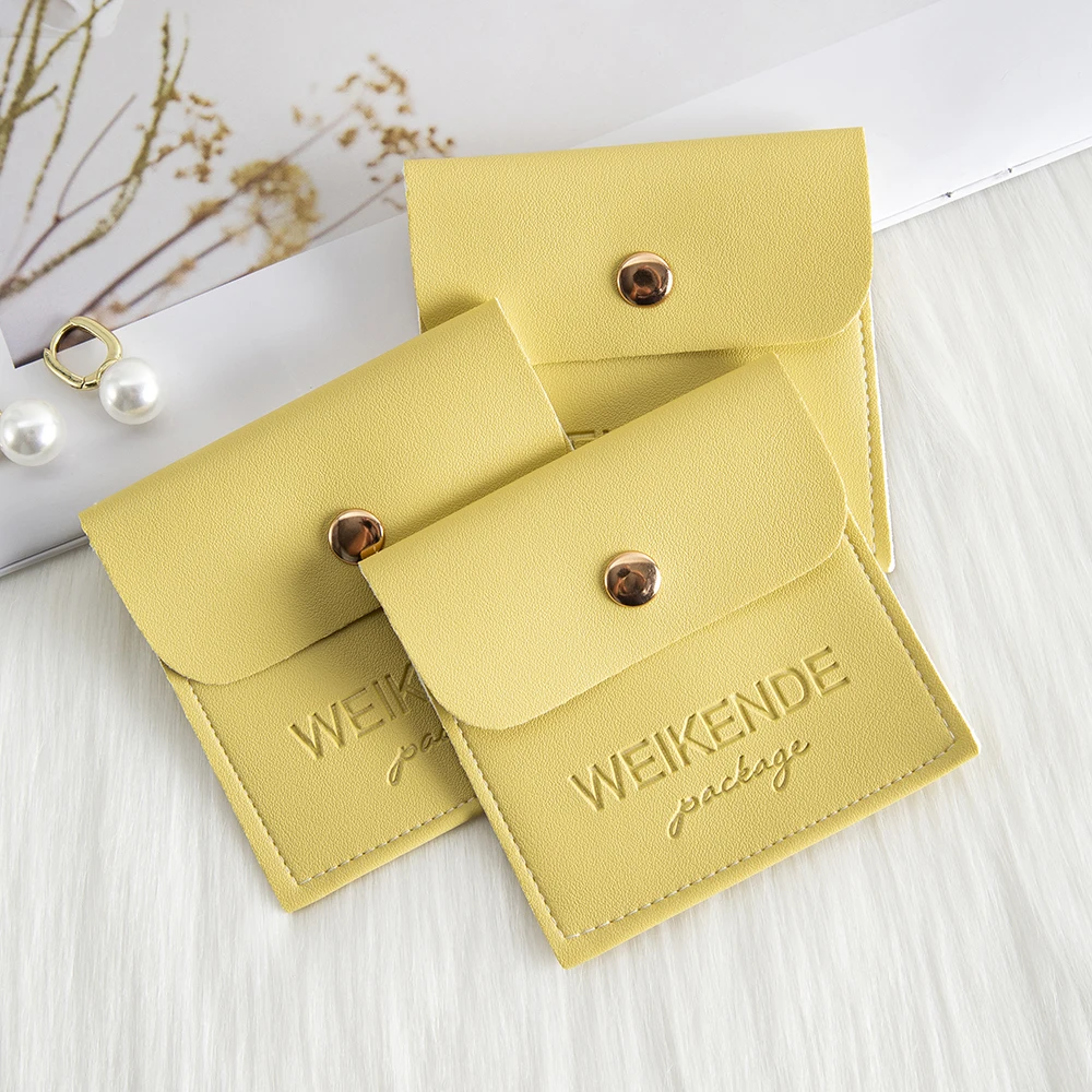 

Custom Logo DIY PU Leather Envelope Organizer Bag With Gold Snap Travel Jewelry Pouch Ring Earring Necklace Wedding Favors Box