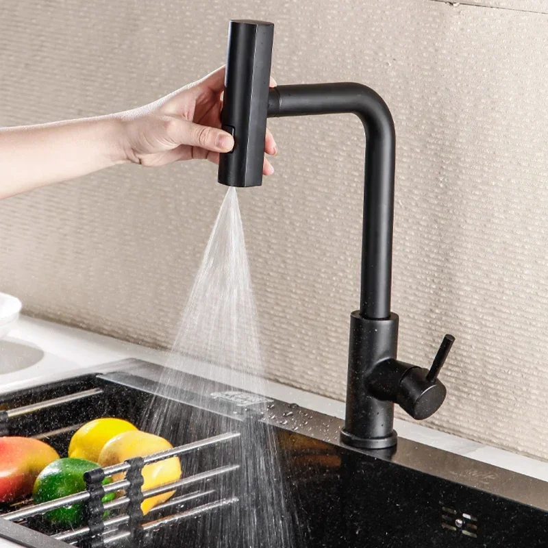 

Pull Out Kitchen Faucet Deck Mounted 3 Modes Waterfall Stainless Steel Bathroom Faucets Single Handle Hot and Cold Mixer Tap