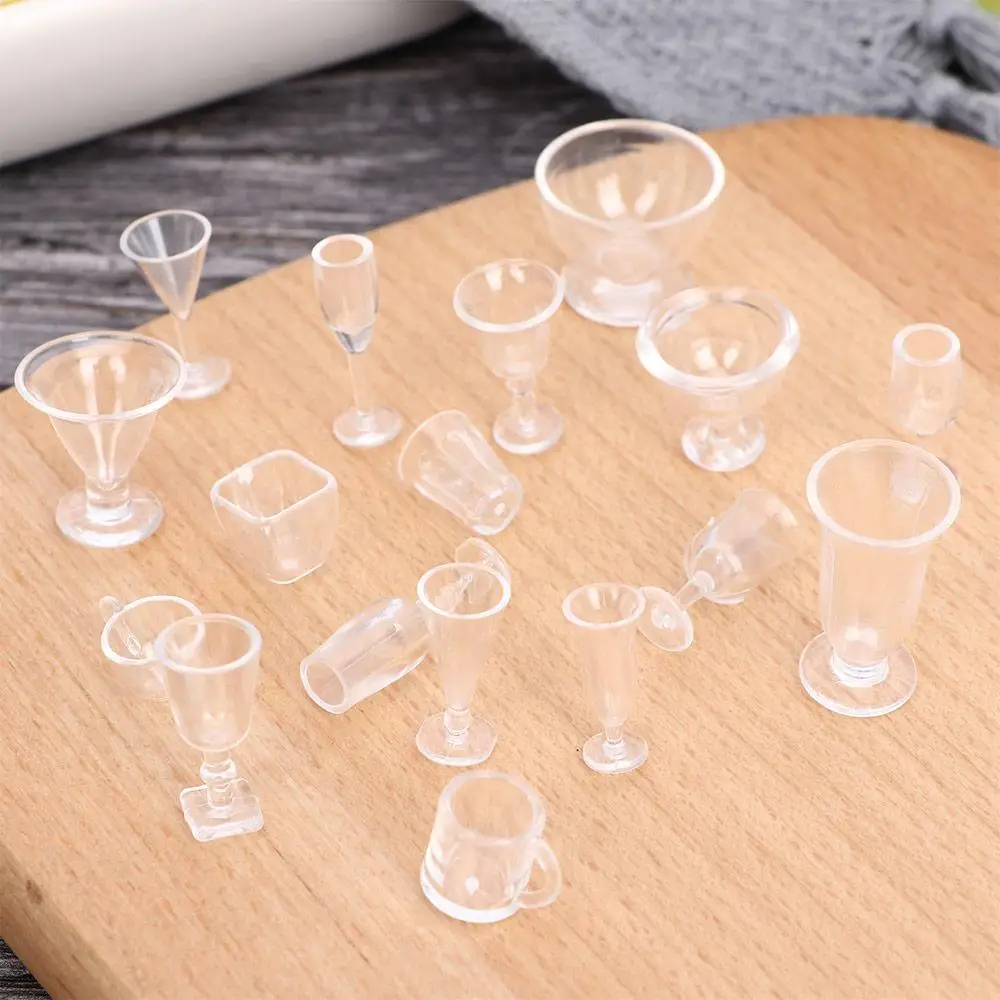 Transparent Plastic Plate Goblets DIY Toy Tableware Decor Dish Cups Mini