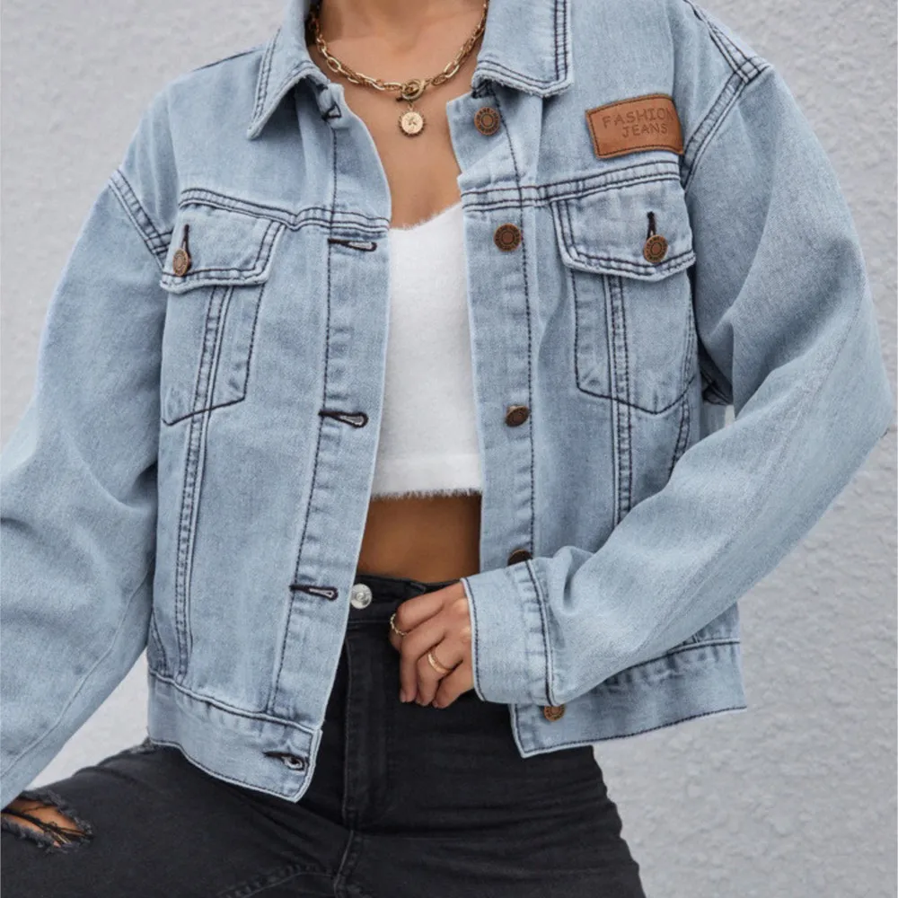 

SUSOLA Flap Pocket Patched Button Up Denim Jacket Women Jean Jacket Casual Slim Long Sleeve Denim Coat Oversize Denim Jacket