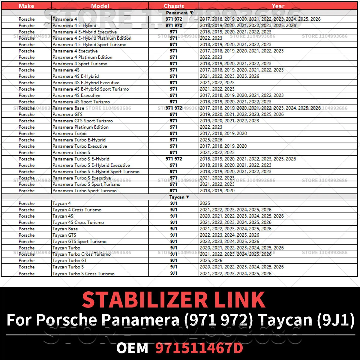 For Porsche 2017-2026 Panamera 971 972 2020-2026 Taycan 9J1 Suspension Stabilizer Bar Link OEM 971511467D 971511467B 971511467F
