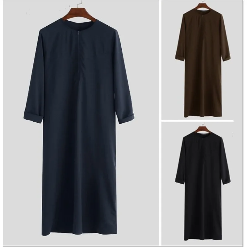 Chemise longue à fermeture éclair pour hommes, caftan musulman, vêtements islamiques, caftan arabe, Thobes Jubba, robe de Dubaï, mode musulmane,