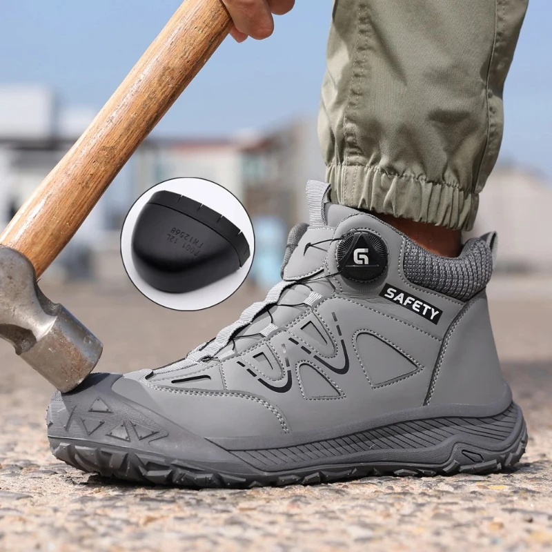 

Rotary button safety shoes for Men anti smash steel toe cap boots non-slip work shoes for women anti puncture industrial shoes