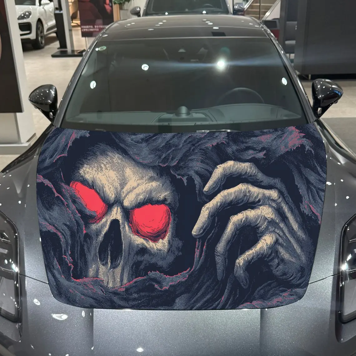 

Red-Eyed Black Cloak Grim Reaper Car Hood Vinyl Stickers Car Surface Protection Decal Car Decoration Cover Vinyl Wraps Waterproo