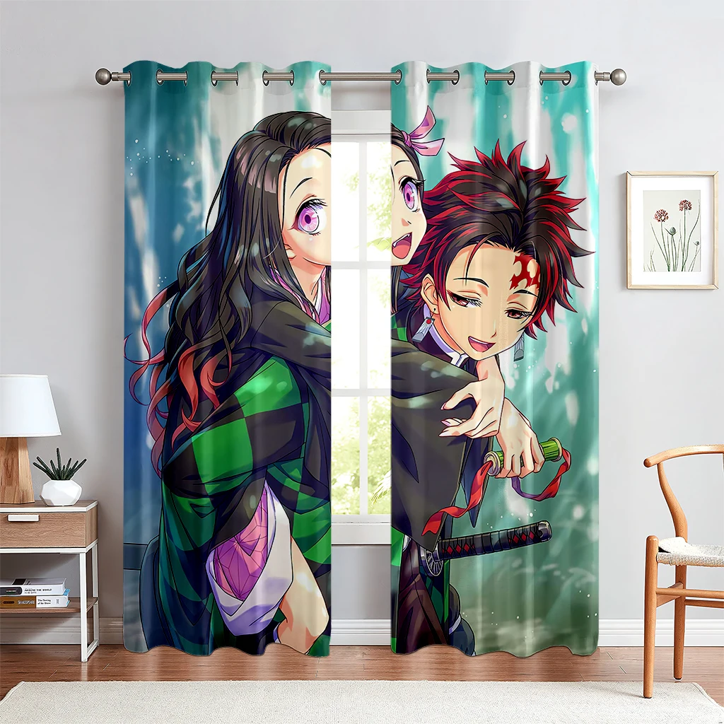 3D Cartoon Anime Character Curtains Children's Favorite Bedroom Decor Anime Curtains 2 Panels Boy Girl Room Den Window Decor