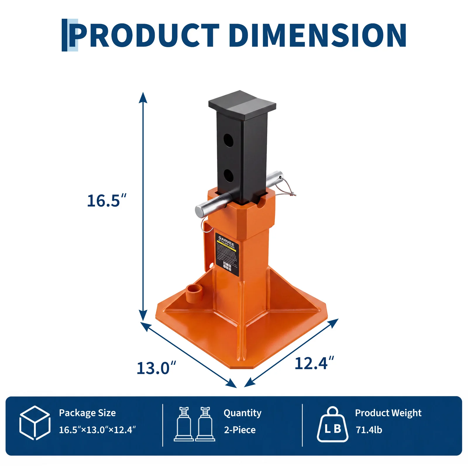 22 Ton Pin Type Jack Stands - Heavy Duty Support for Trucks, Trailers, Equipment - Adjustable Height 13.8