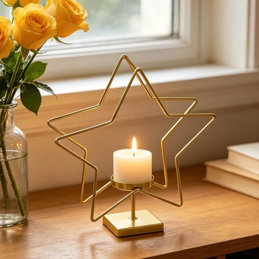 Durable Iron Star Candle Holder Five Point Star Nordic Style Tabletop Candle Holder Creative Minimalist Art Ornament Wedding