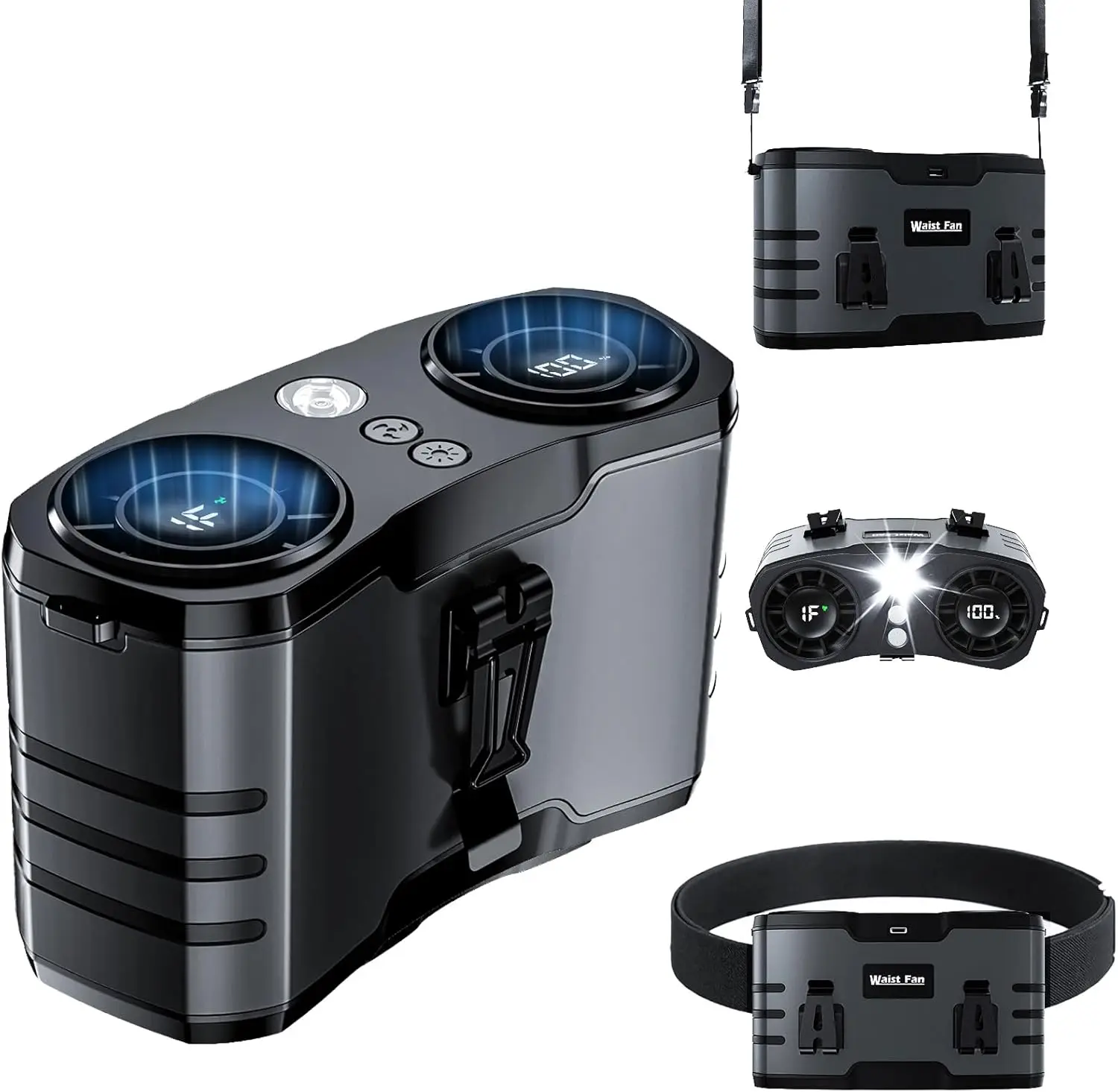 

20000mAh Rechargeable Waist Fan with 10 Speeds, 130° Airflow & LED Light for Outdoor Activities