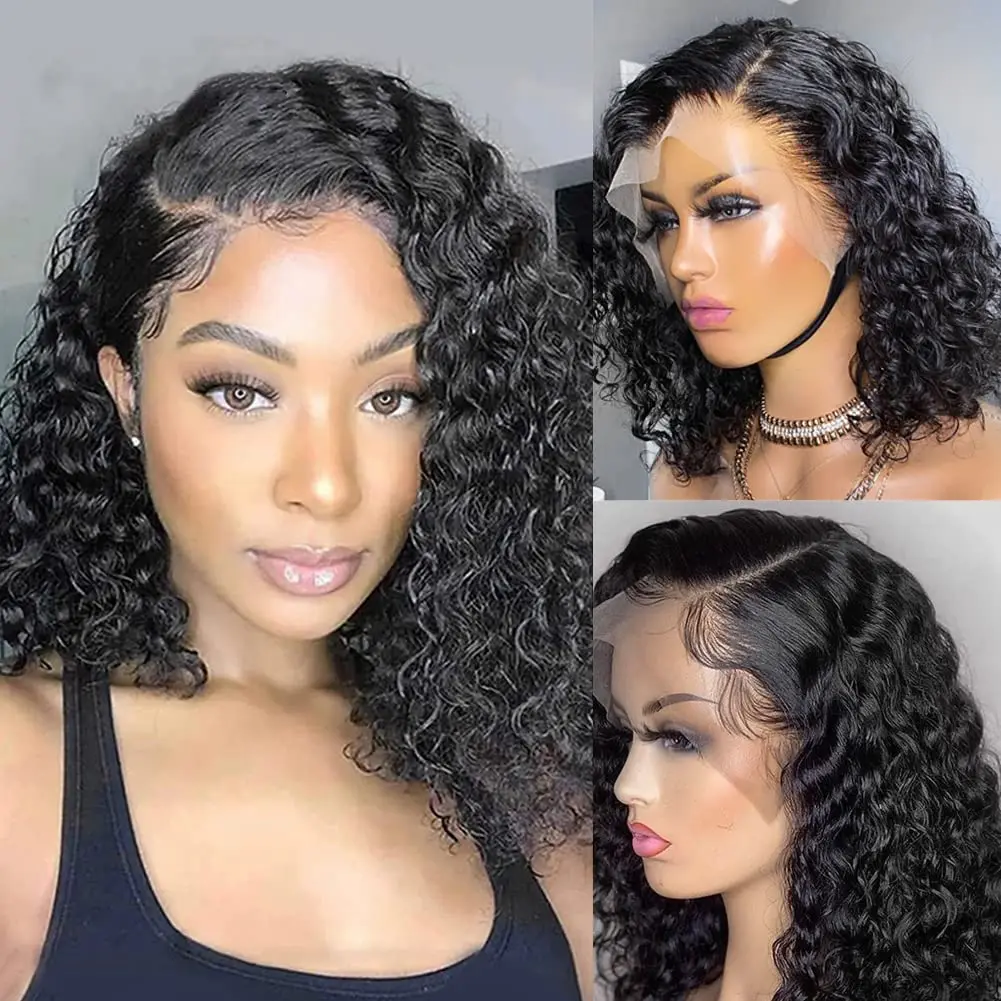 Brazilian Deep Wave Bob Wig 13x4 Lace Frontal Wig Human Hair Natural Hairline Remy Short Curly Closure Wig Preplucked Baby Hair