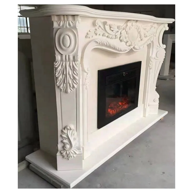 Luxury stone interior hand carved white marble surround marble mantel cover