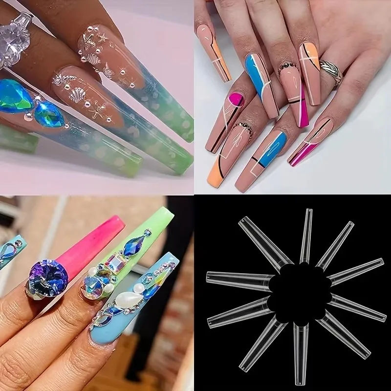 240-teiliges Nagelkunst-Set, fertige C-förmige Strass-Nagelverlängerungen, Cowboy-Nägel, verlängerte französische Kunstnägel, mit Verpackung in einer Box. – Detail 4