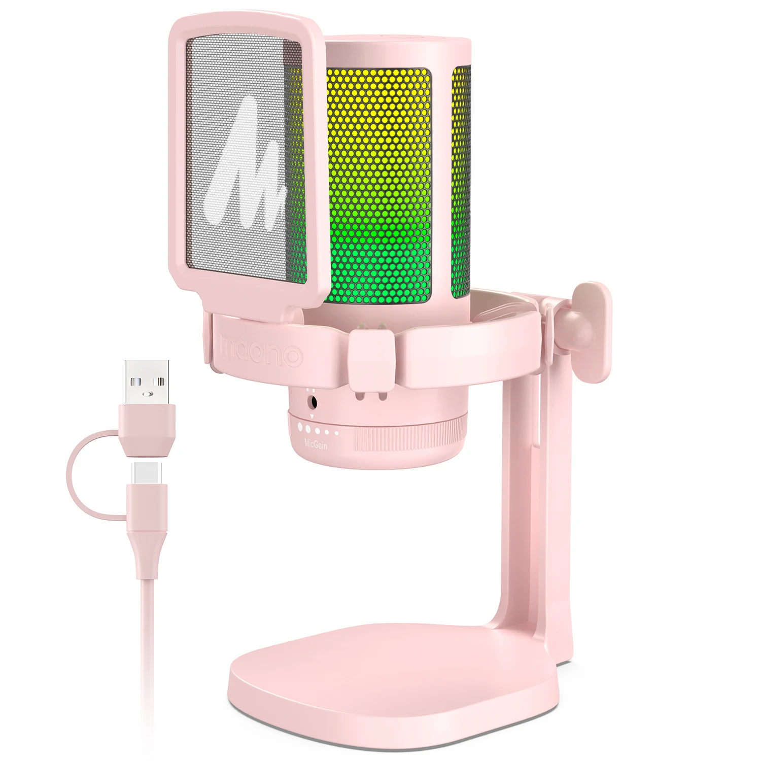 Maono Gamerwave DGM20 USB type-c Microphone with RGB Lights Mute Zero Latency Monitoring Podcasting Mic for Gaming Streaming