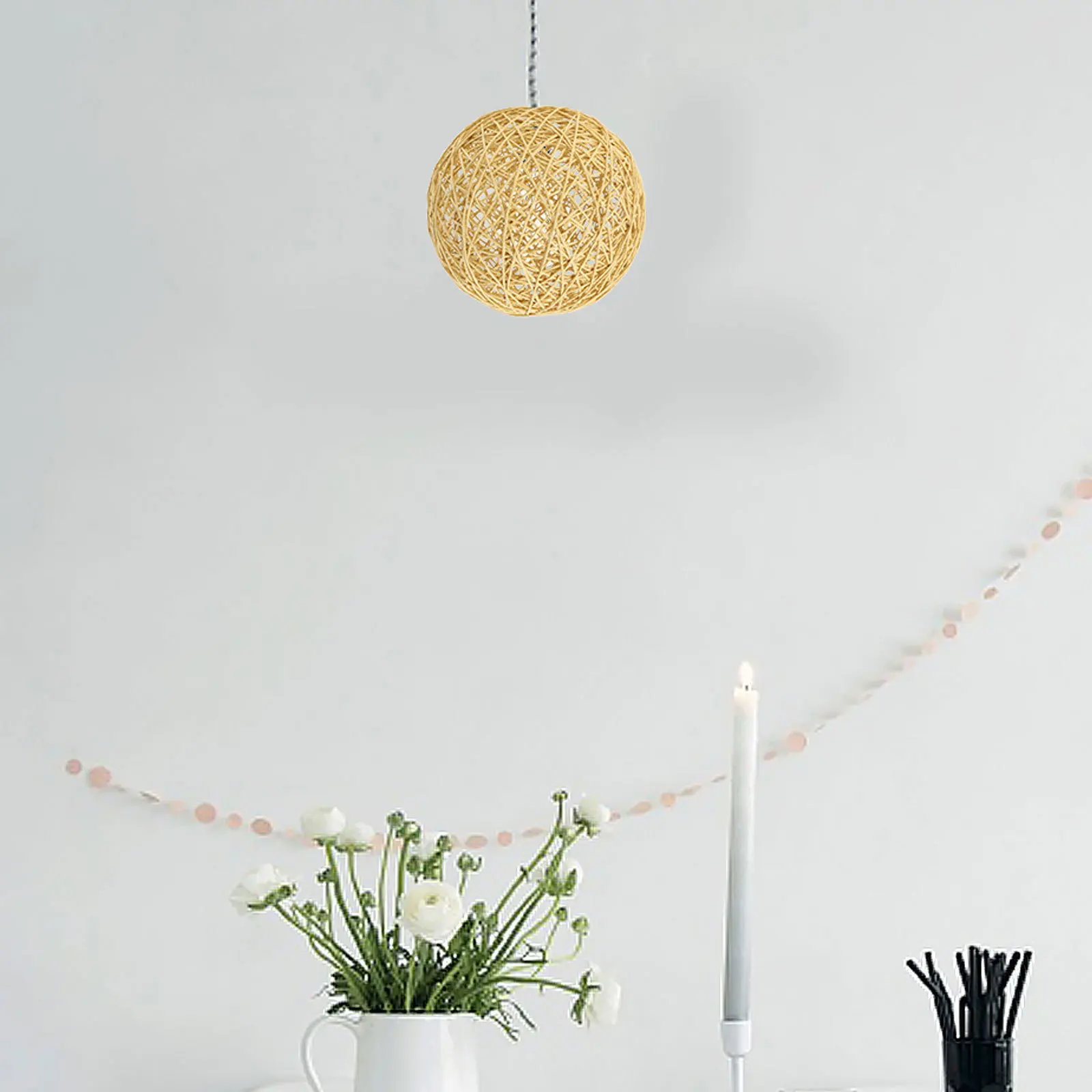 

2pcs Woven Lamp Shade Diy Ornament Cotton Linen Craft Lamp Cover For Indoor Use Decorative Light Shade Simple Style