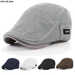 Men's Casual Golf Hat Berets Cotton Caps For Spring Summer Autumn Cabbie Flat Cap Breathable Mesh Newsboy Cap