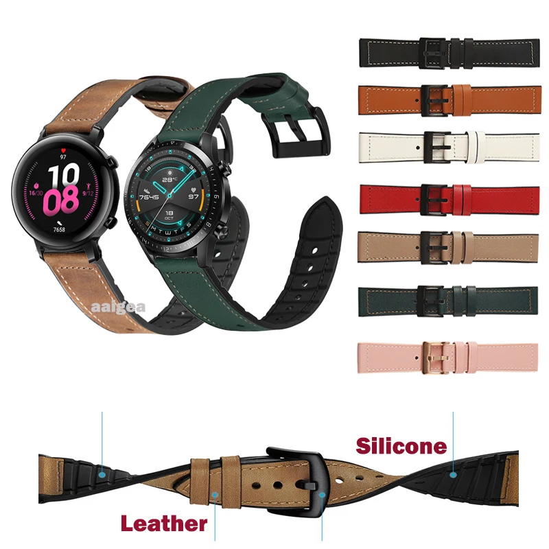 

20mm 22mm Fashion Leather+Silicone Strap For Huawei Watch GT4 46mm GT3 SE GT2 42mm 46mm / GT 2 2e Pro 3/ Honor MagicWatch 2