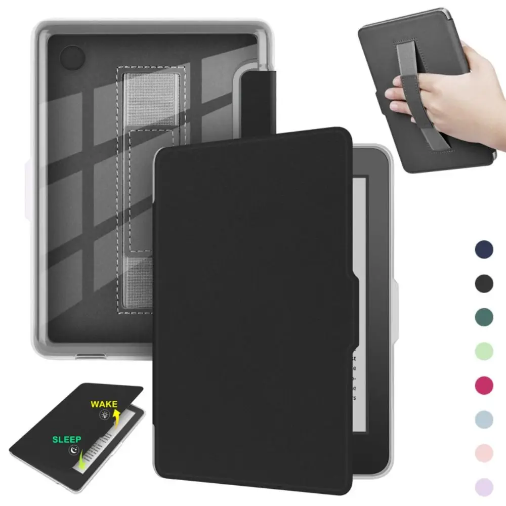 

6 inch Case with Hand Strap Auto Wake/Sleep Protective Shell Clear Back Wear Resistant e-Reader Cover for KOBO Clara Color/2E/BW