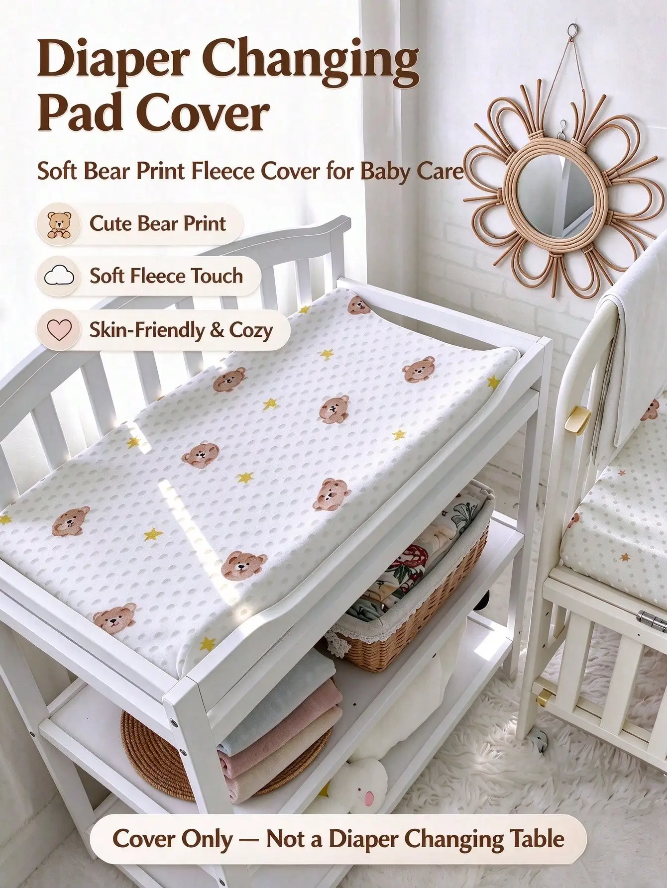 Baby Diaper Pad, Ultra-Soft 3D Bean Material, Cute Animal Print, Washable - Suitable for Newborns, Cribs, Strollers, and Travel Use