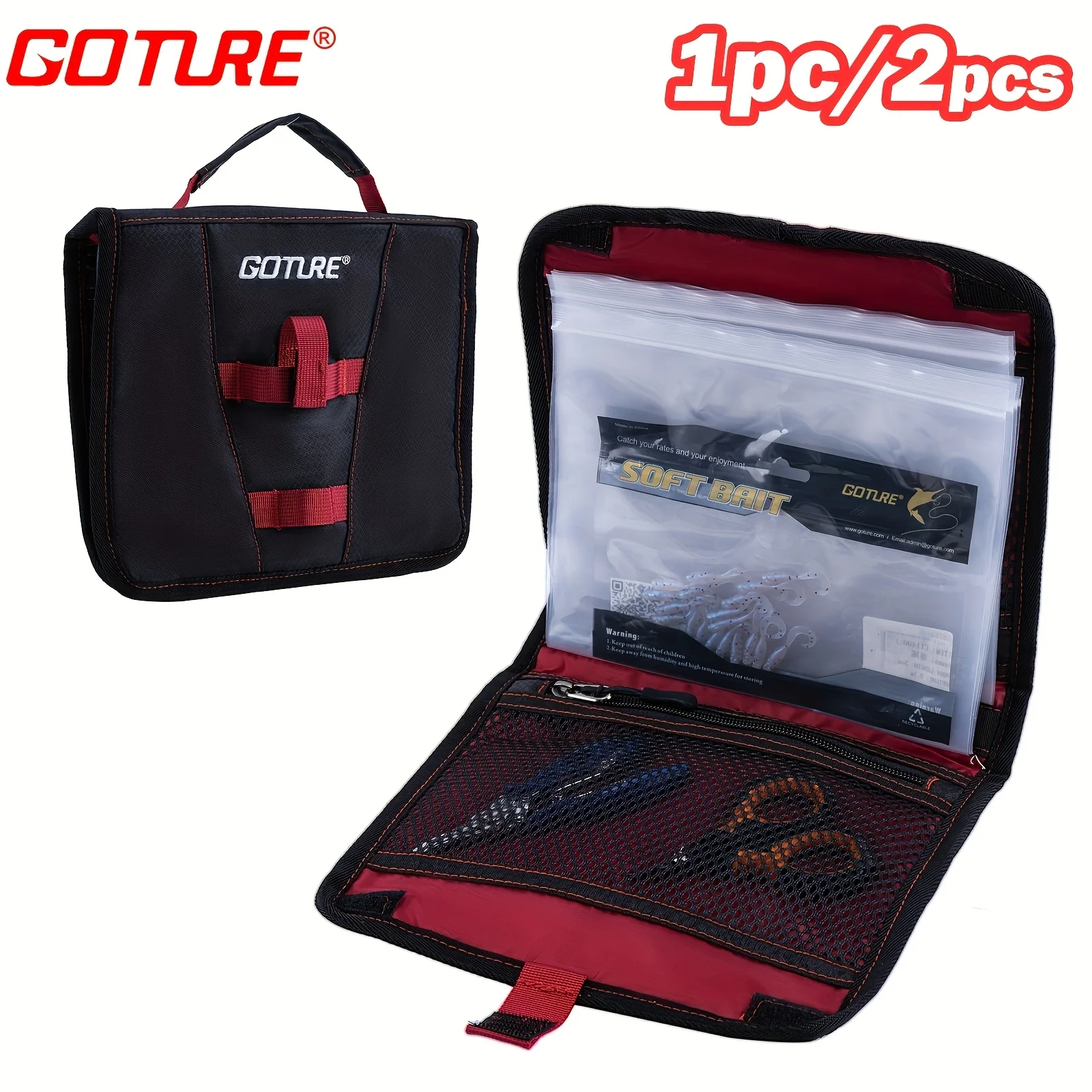 

Сумка для хранения рыболовных принадлежностей Goture с гладкой и прочной молнией, в комплекте 8 мягких мешочков для приманок, аксессуары для рыболовных приманок.